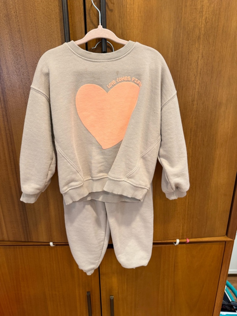 Zara Beige Kids Pajama Set with Peach Heart